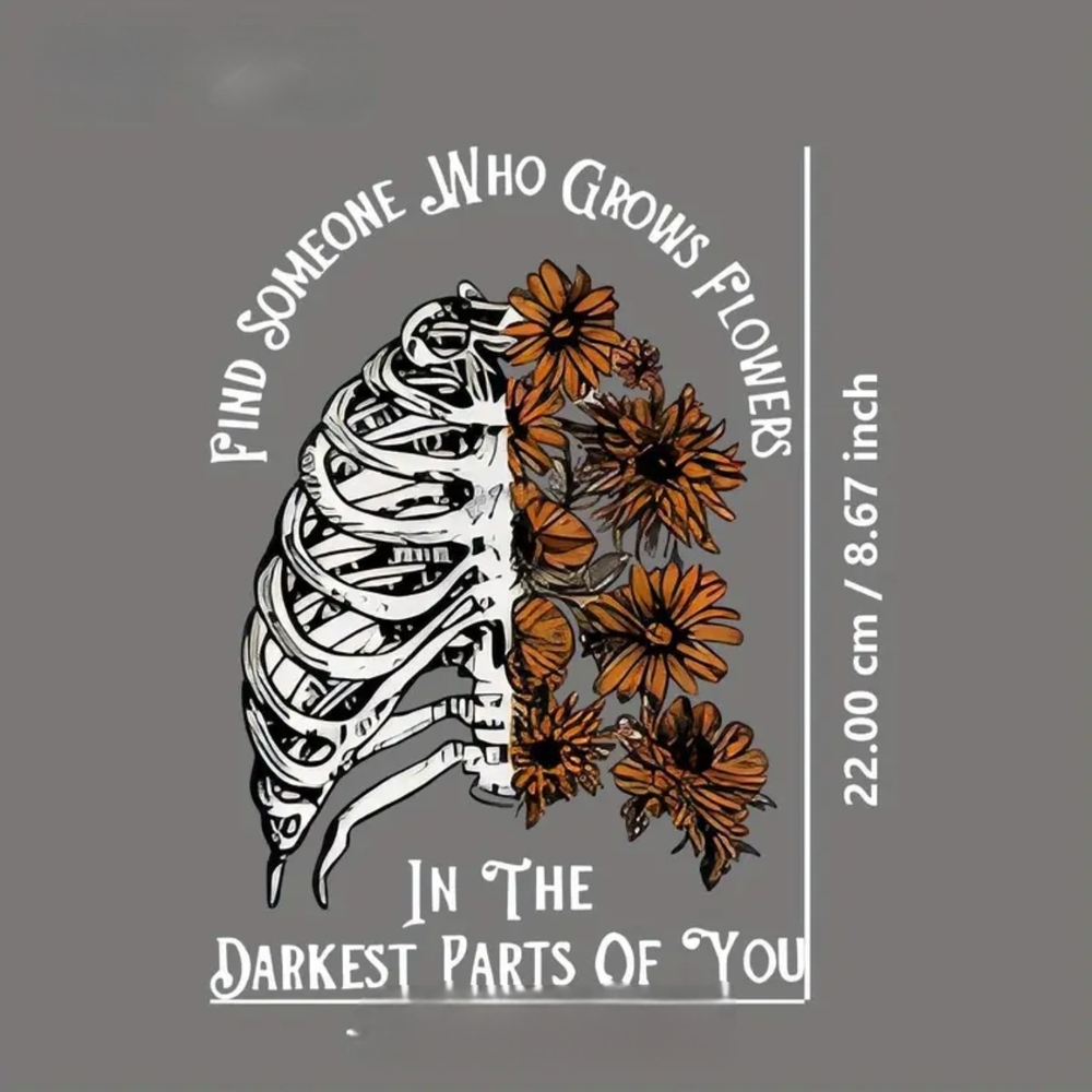 Skeleton & Floral Iron-On Transfers 8pcs "Find Someone Who Grows"